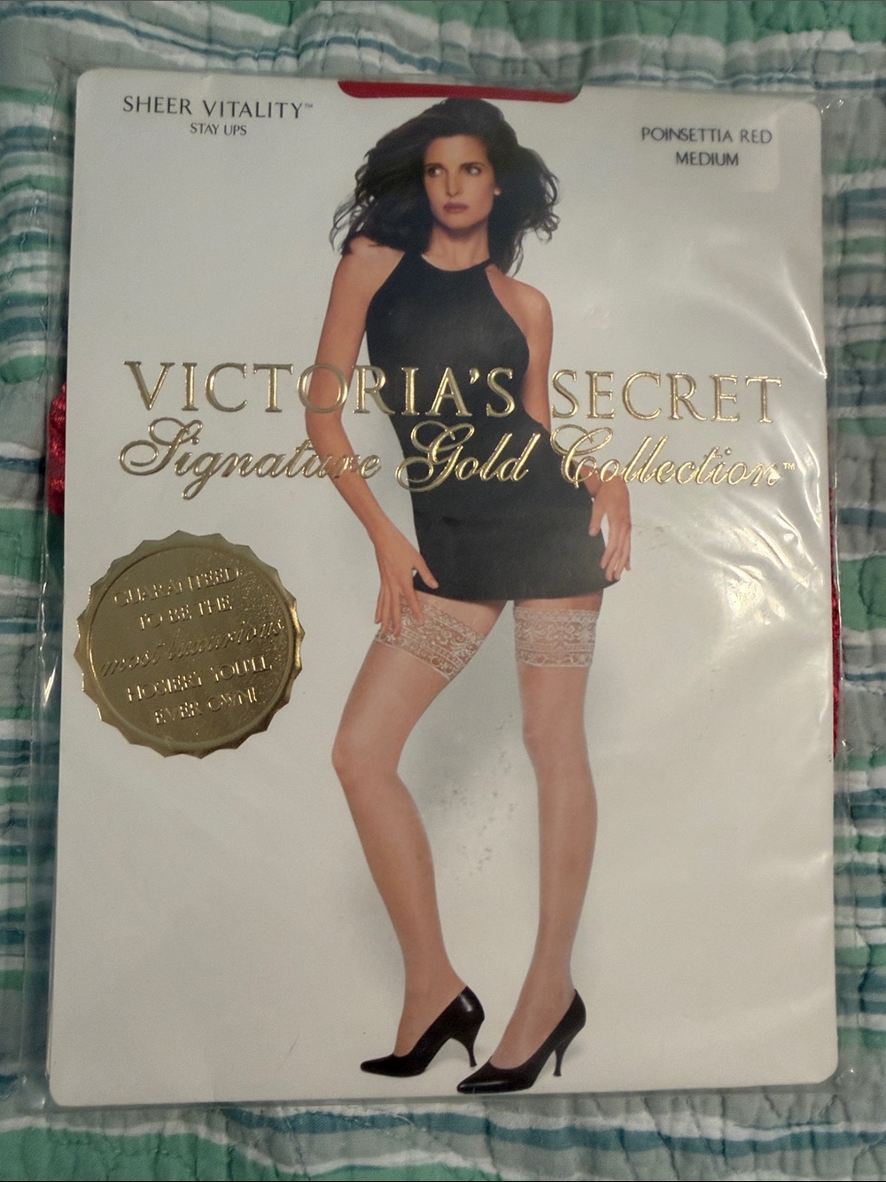 Victoria's Secret VINTAGE  Sheer Vitality Stay Ups - Poinsettia Red (Medium)